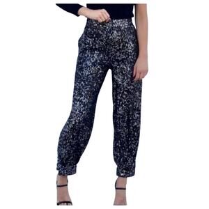 NWT Zara XS Black Sequined Jogger Dress Pants Festival Event Dinner Date Evening